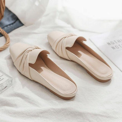 Stevvex women's beige knotted front close-toe flat-heel slippers slide sandals on Tampa Home & Garden Store