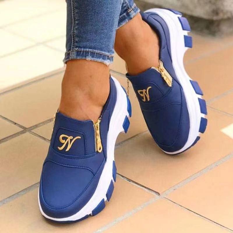 Women's Blue Platform Slip On Shoes With A Zipper