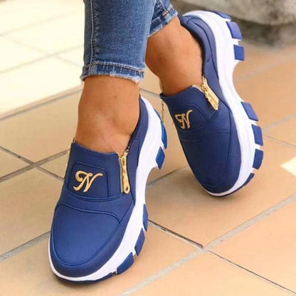 Women's Blue Platform Slip On Shoes With A Zipper