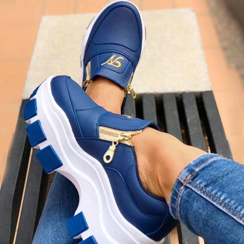 Women's Blue Platform Slip On Shoes With A Zipper