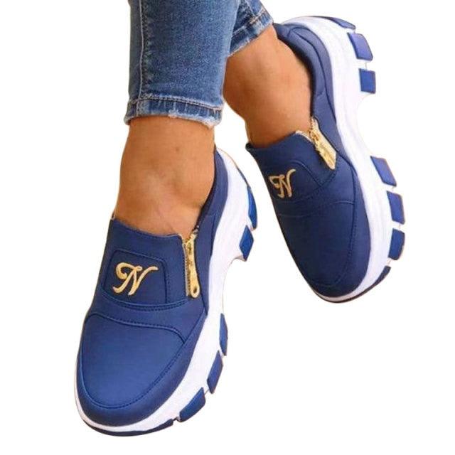 Women's Blue Platform Slip On Shoes With A Zipper