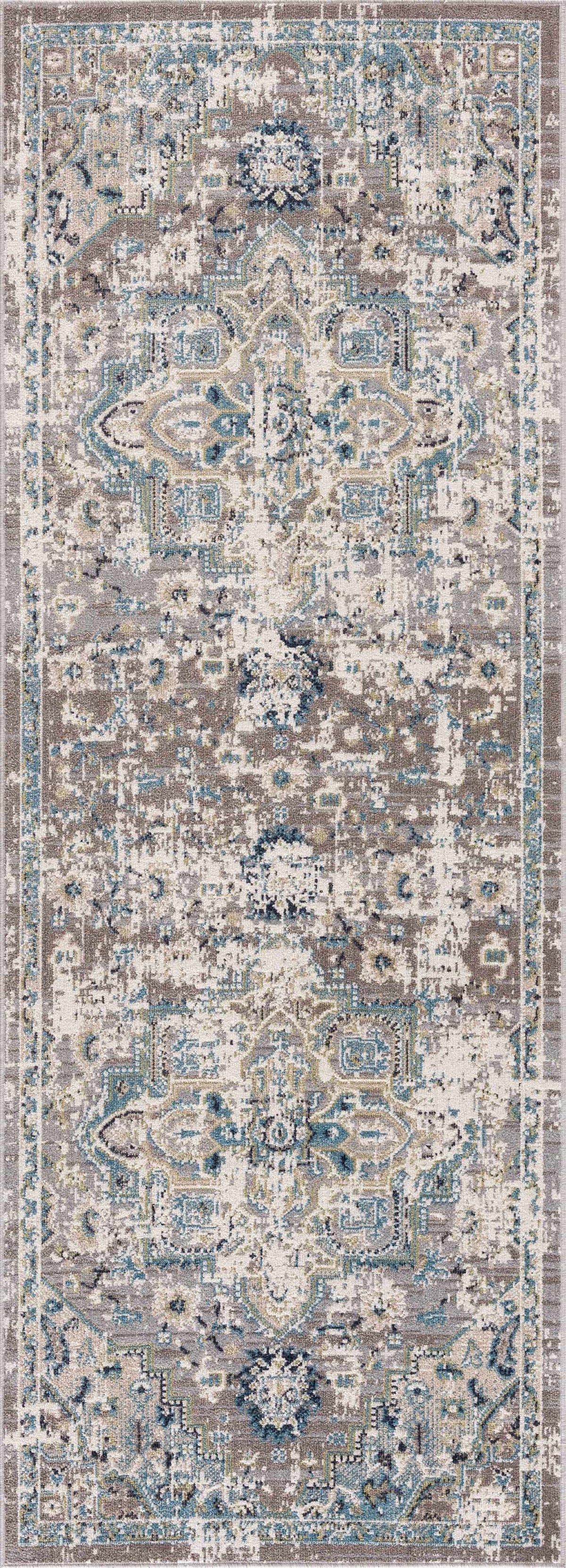 Cabacungan Gray & Blue Washable Area Rug, gray-and-blue distressed oriental runner design on Tampa Home & Garden Store