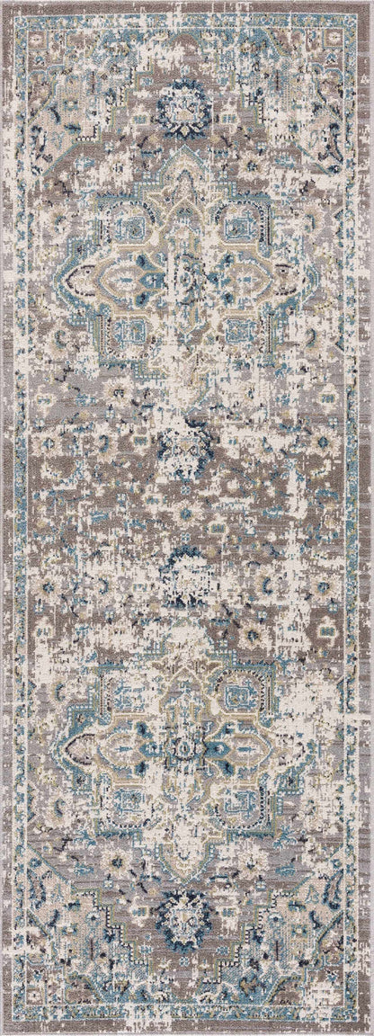 Cabacungan Gray & Blue Washable Area Rug, gray-and-blue distressed oriental runner design on Tampa Home & Garden Store