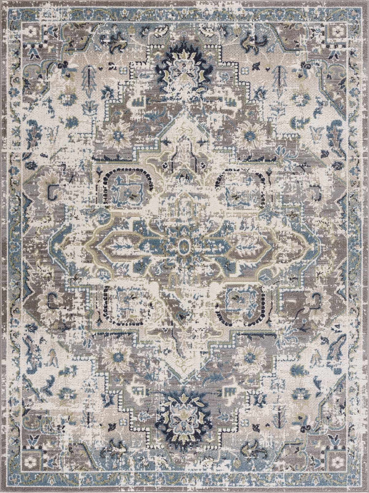 Cabacungan Gray & Blue Washable Area Rug Boutique Rugs with gray blue beige tones on Tampa Home & Garden Store