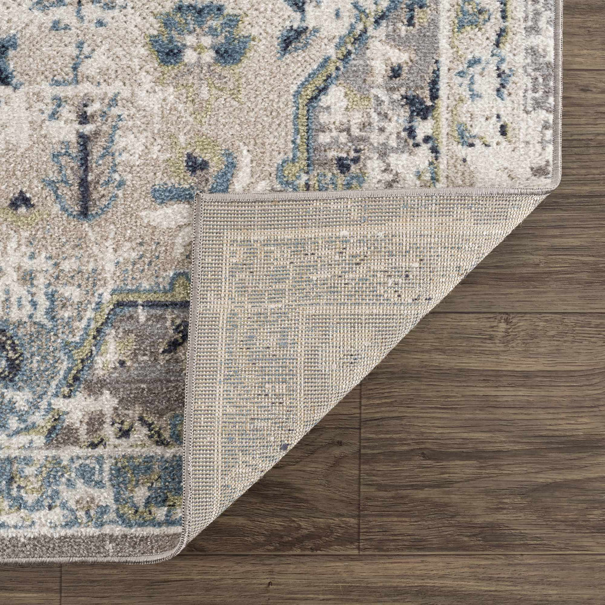 Cabacungan gray and blue washable area rug by Boutique Rugs on Tampa Home & Garden Store