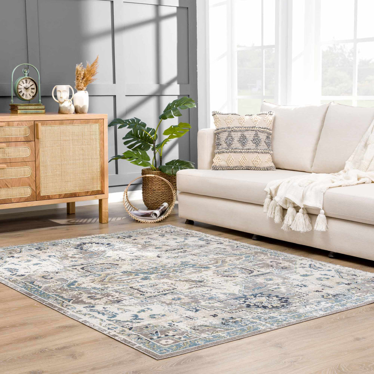 Cabacungan Gray & Blue Washable Area Rug by Boutique Rugs, gray-blue rug with pattern on Tampa Home & Garden Store