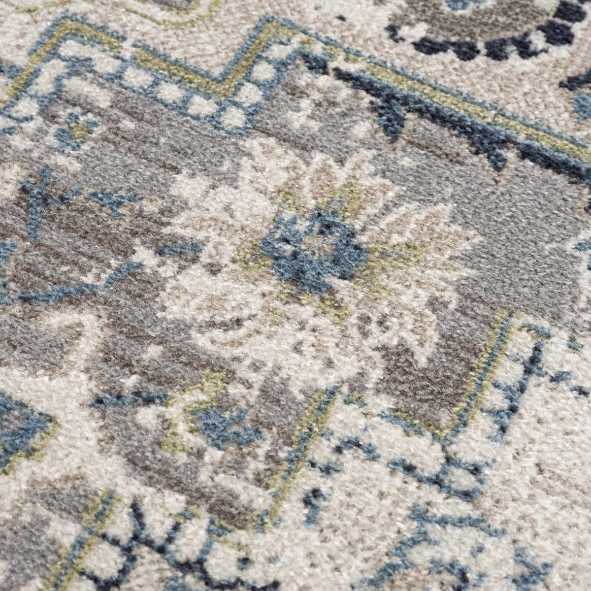 Cabacungan Gray & Blue washable area rug with gray pile and blue accents, Boutique Rugs on Tampa Home & Garden Store