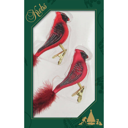 Cardinaux rouges en verre de 15 cm à clipser - Lot de 2