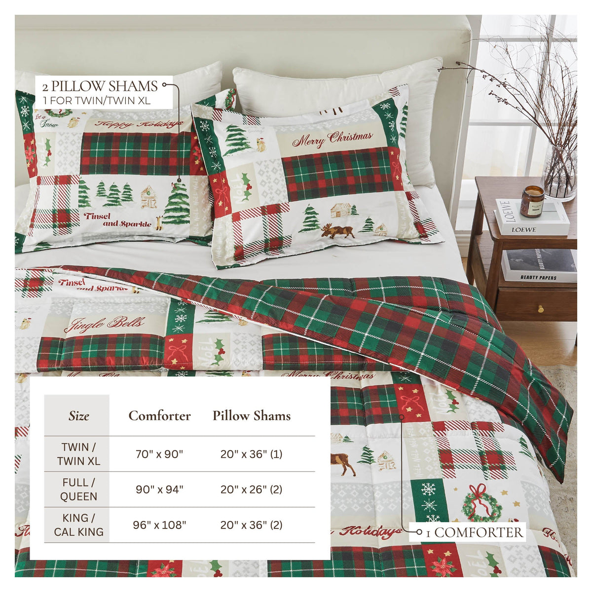Reversible Christmas Comforter and Sham Set Holiday Odette Collection by Great Bay Home on Tampa Home & Garden Store