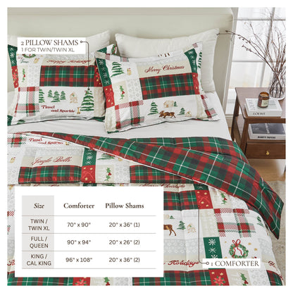 Reversible Christmas Comforter and Sham Set Holiday Odette Collection by Great Bay Home on Tampa Home & Garden Store