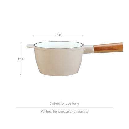 Wood and Cast Iron Fondue Set with Burner