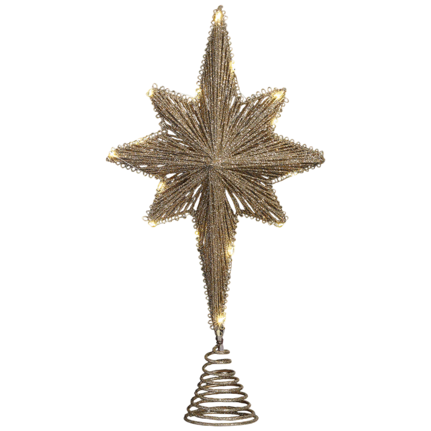 Golden Glow LED Star Tree Topper 16 in by The Country Christmas Loft, gold glitter finish on Tampa Home & Garden Store