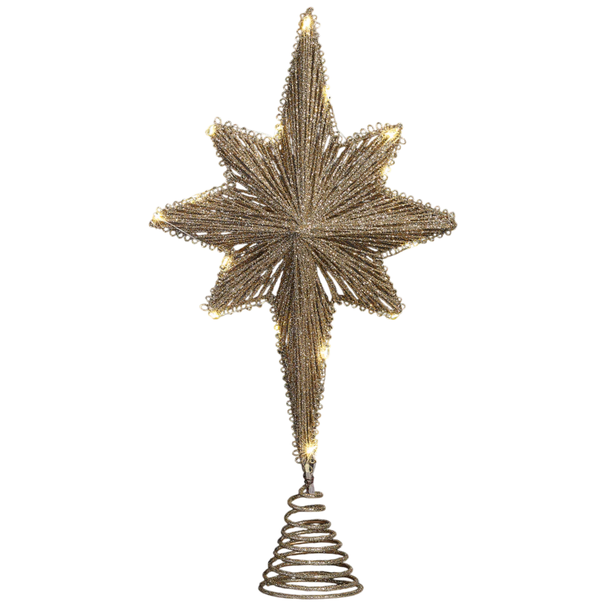 Golden Glow LED Star Tree Topper 16 in by The Country Christmas Loft, gold glitter finish on Tampa Home & Garden Store
