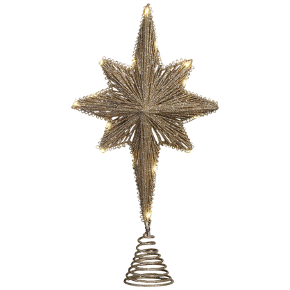 Golden Glow LED Star Tree Topper 16 in by The Country Christmas Loft, gold glitter finish on Tampa Home & Garden Store