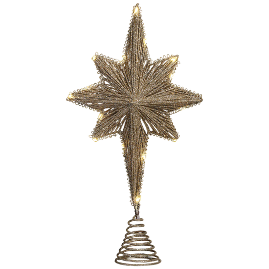Golden Glow LED Star Tree Topper 16 in by The Country Christmas Loft, gold glitter finish on Tampa Home & Garden Store