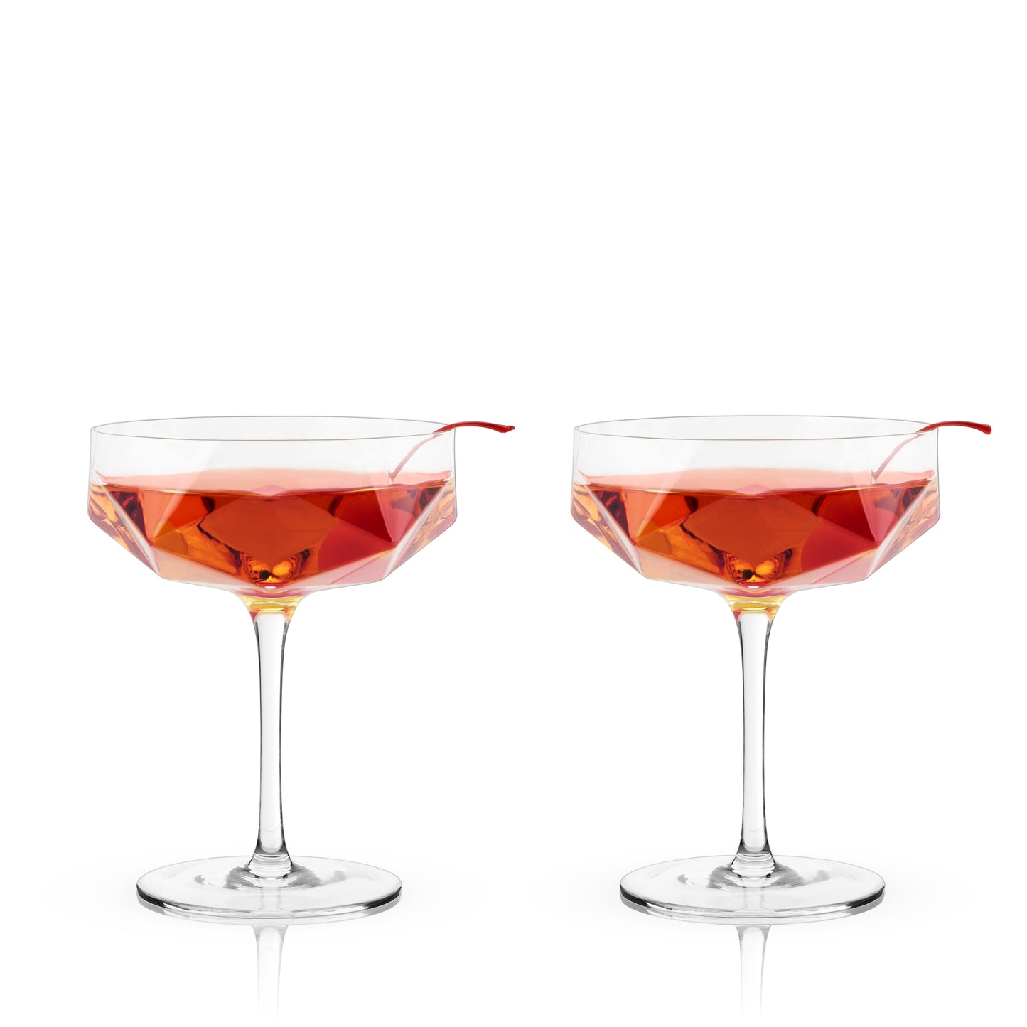Seneca Faceted Crystal Coupe Glasses Set of 2