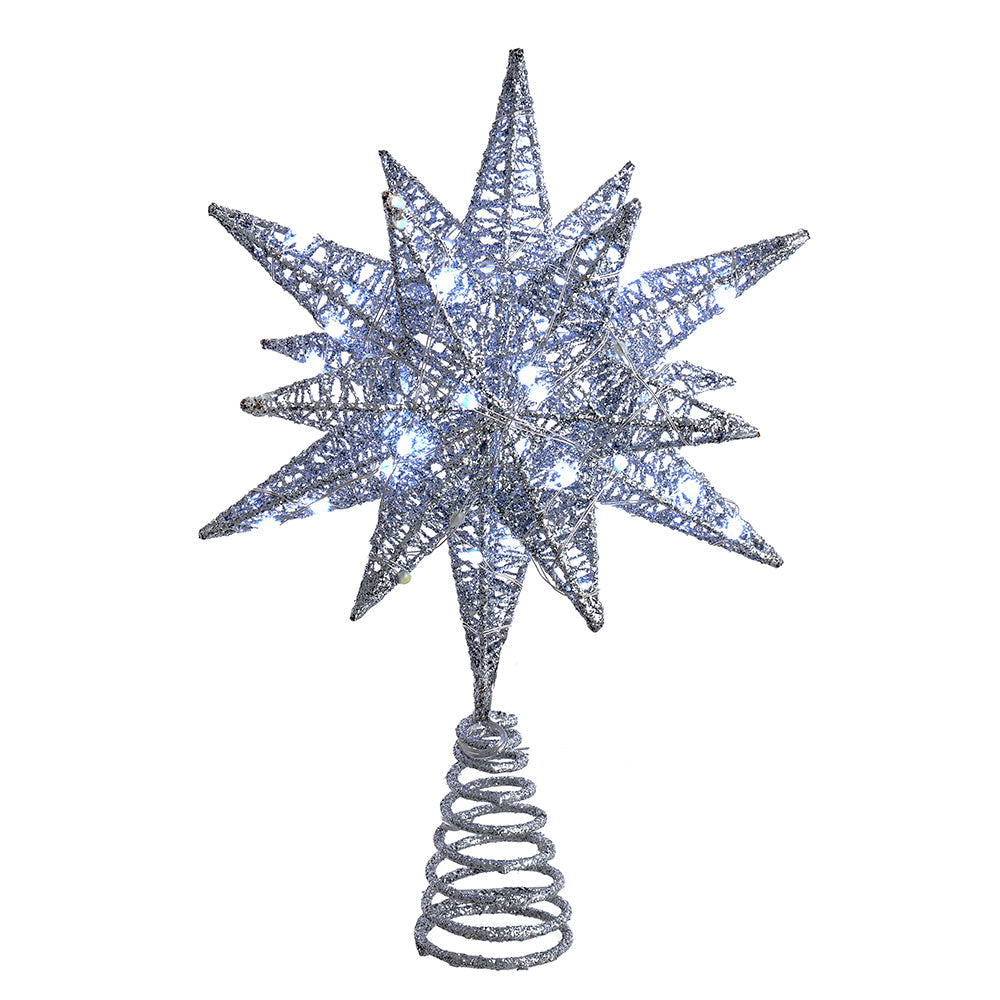 Twinkling LED Starburst Treetopper by The Country Christmas Loft; glitter starburst with LEDs on Tampa Home & Garden Store