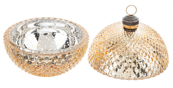 Faceted Glass Ornament Trinket Box with Place Card Holder - Gold