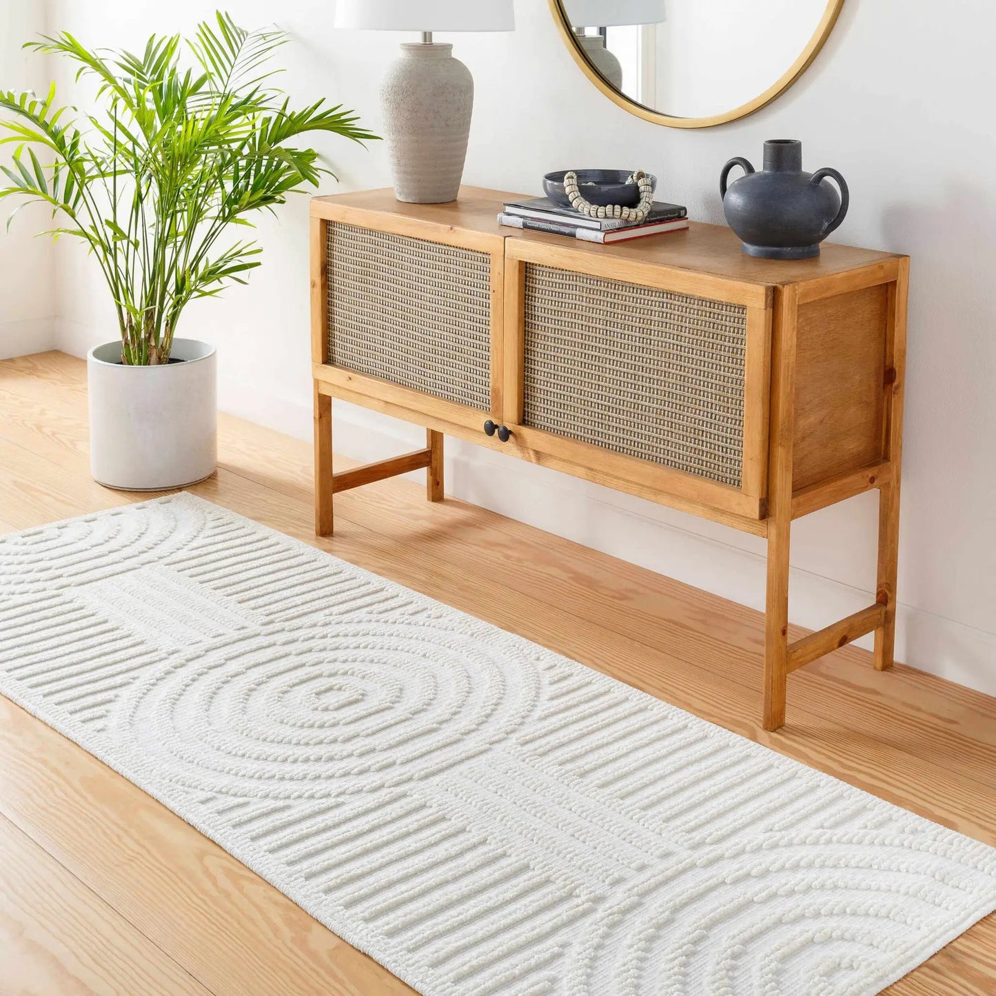 Deron White Washable 3D Rug by Boutique Rugs, cream textured rug in a cozy living space on Tampa Home & Garden Store