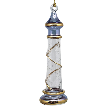 Ornement de phare en verre avec accent doré - Bleu