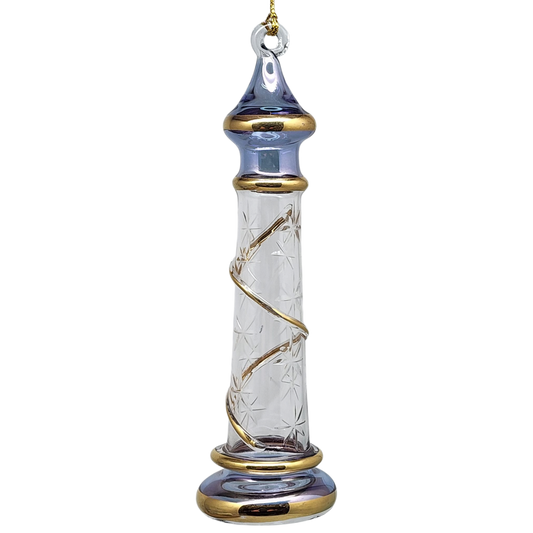 Glass Lighthouse Ornament With Gold Accent - Blue - Tampa Home & Garden Store
