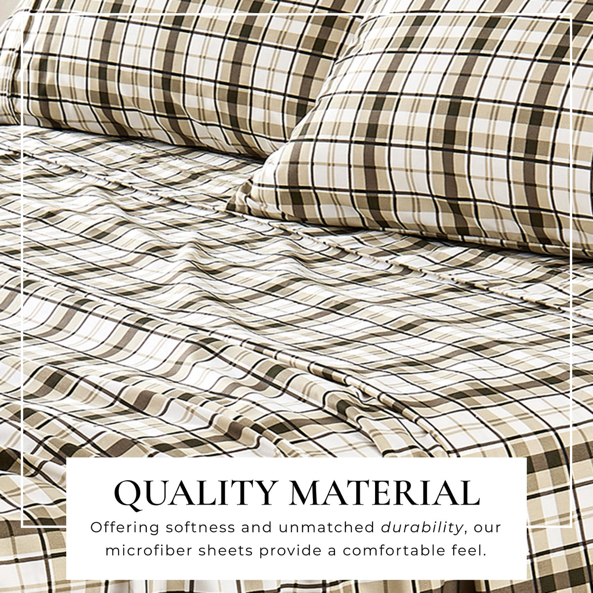 Printed Sheet Set Baylor Collection by Great Bay Home in beige plaid with black accents on Tampa Home & Garden Store