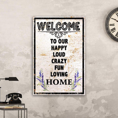 Funny Home Signs II canvas print with rustic look and lavender accents on Tampa Home & Garden Store