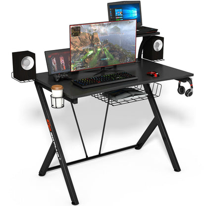 Escritorio de juegos e-sports multifuncional con soporte para auriculares y portavasos