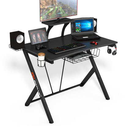 Escritorio de juegos e-sports multifuncional con soporte para auriculares y portavasos