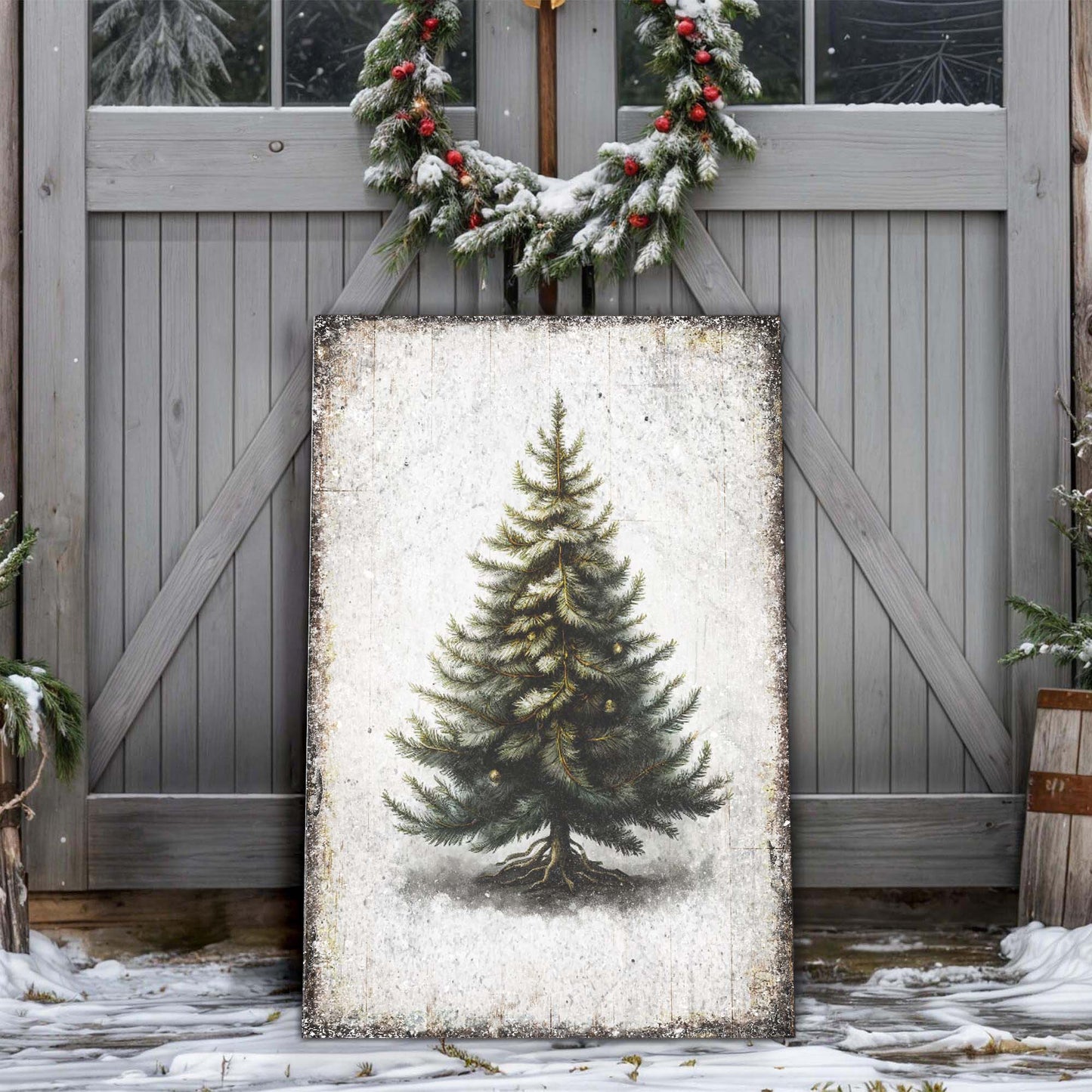 Vintage Pine Tree Christmas Wall Art canvas by Tailored Canvases, rustic gray crafting canvas on Tampa Home & Garden Store