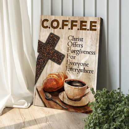 Christ And Coffee Faith Sign II canvas on rustic wood panel with C.O.F.F.E.E letters on Tampa Home & Garden Store