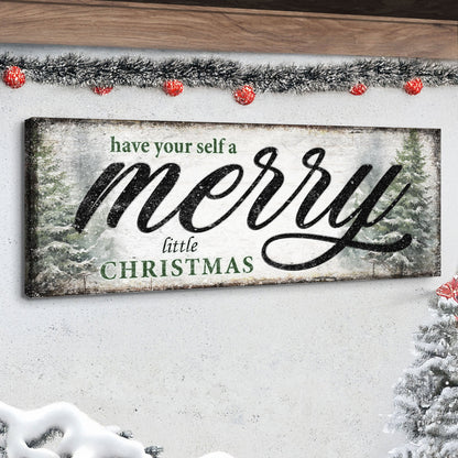 Have Yourself a Merry Little Christmas Sign VII canvas with green text on snow on Tampa Home & Garden Store