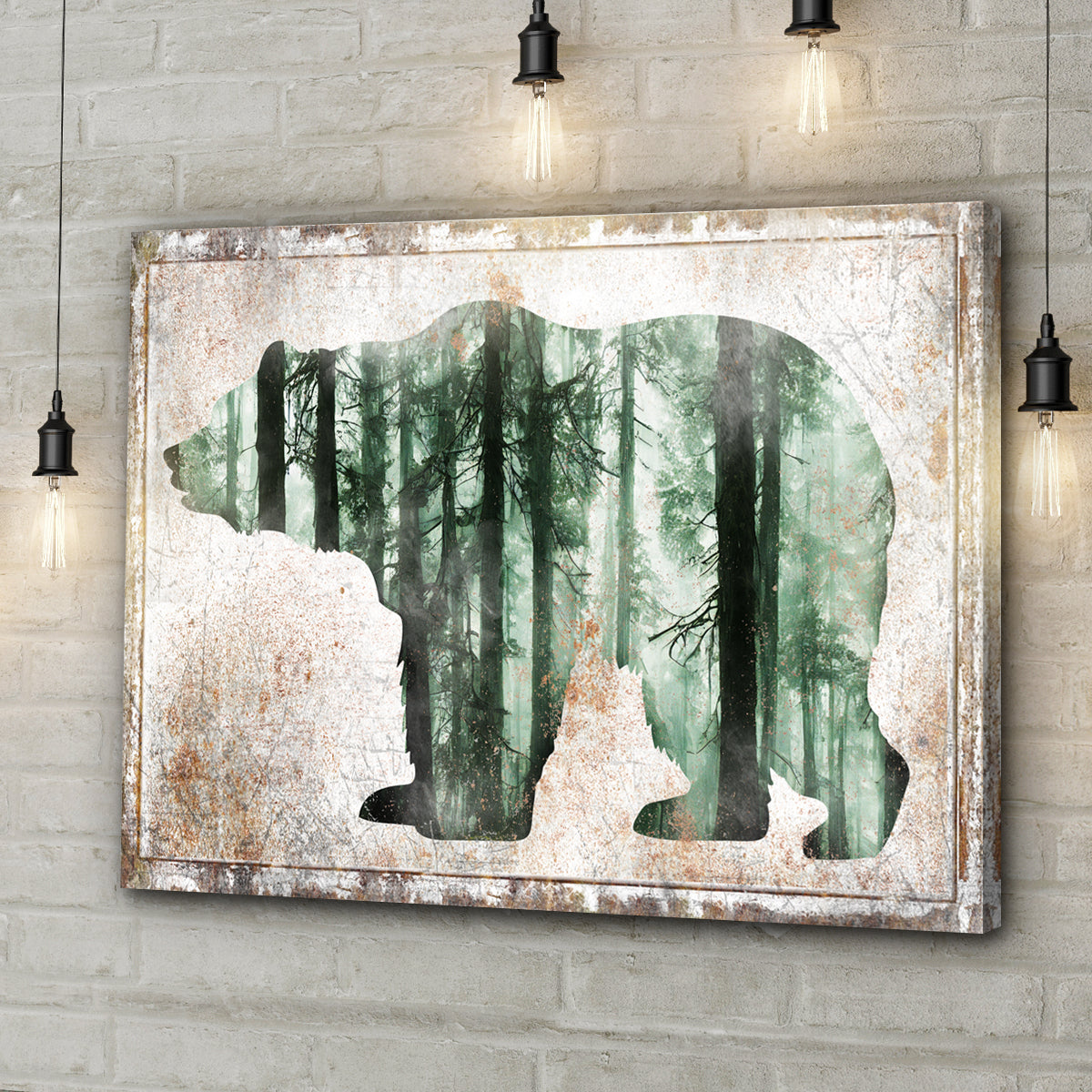 Bear forest canvas wall art on birch textured background Tailored Canvases on Tampa Home & Garden Store