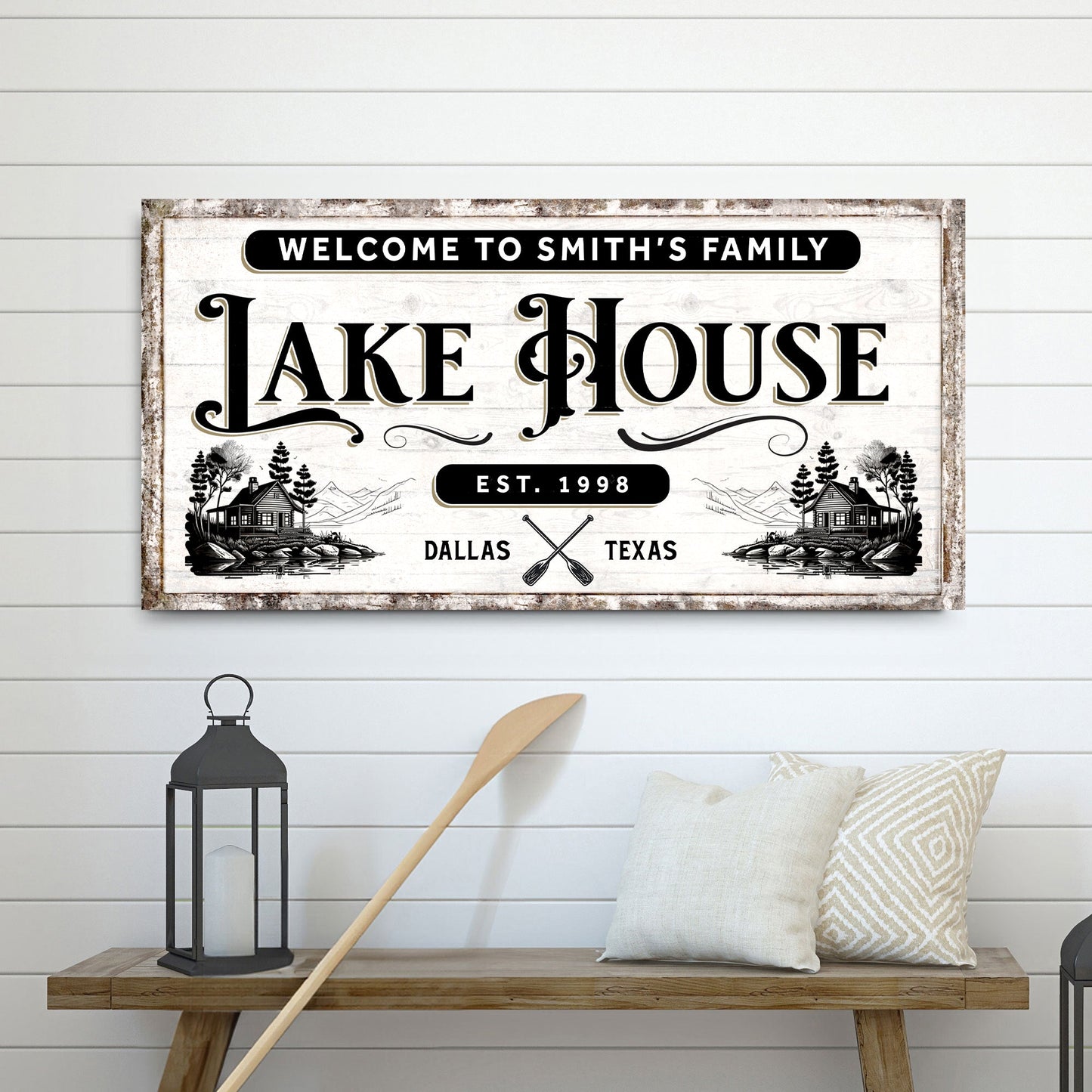 Lake House Sign VIII canvas by Tailored Canvases; rustic framed craft sign on Tampa Home & Garden Store