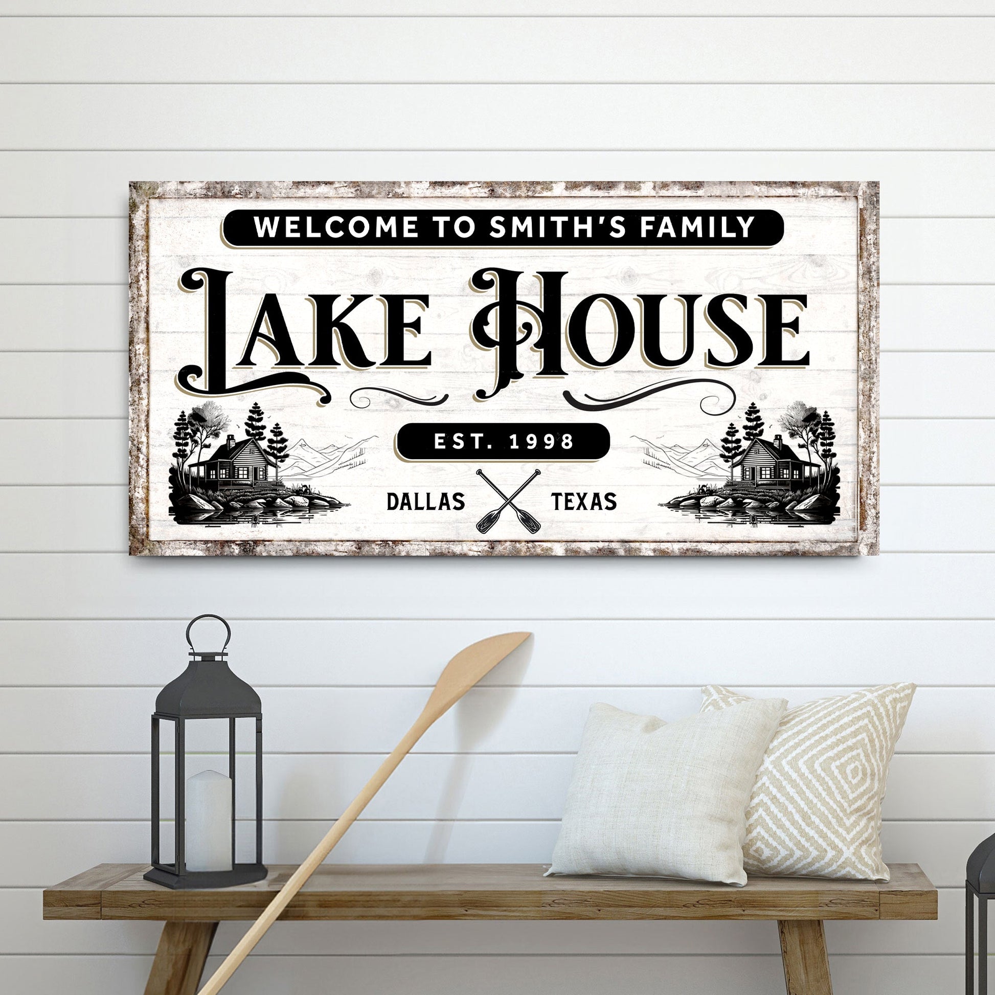 Lake House Sign VIII canvas by Tailored Canvases; rustic framed craft sign on Tampa Home & Garden Store