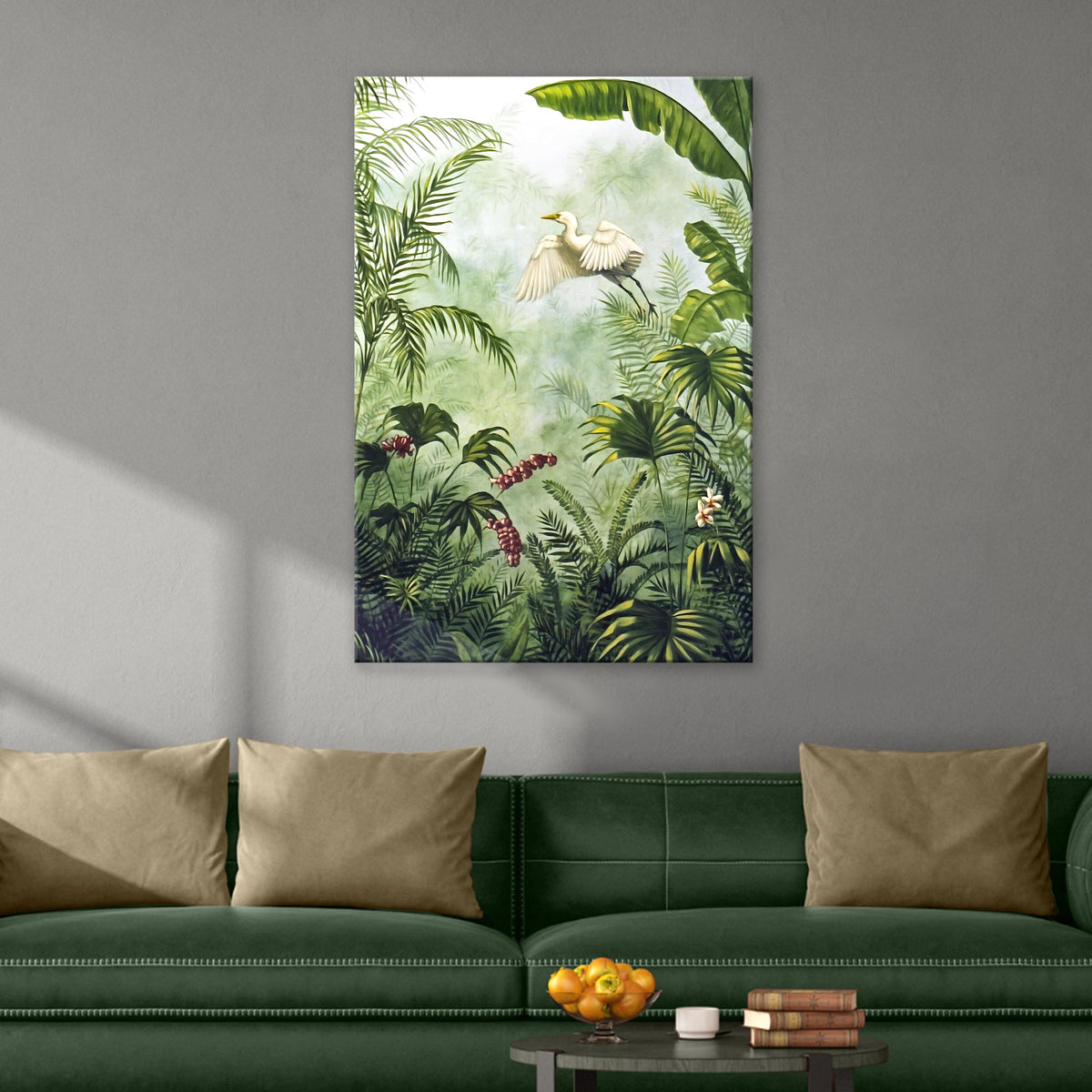 Tropical Rainforest Plants Canvas Wall Art by Tailored Canvases jungle foliage with heron on Tampa Home & Garden Store