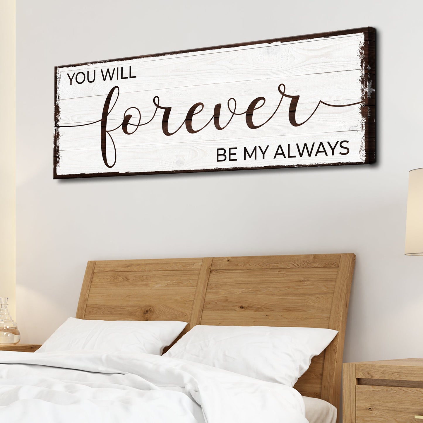 Forever Be My Always Sign II canvas wall art on whitewashed wood planks on Tampa Home & Garden Store