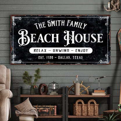 Beach House personalized canvas sign III with black and white typography Tailored Canvases on Tampa Home & Garden Store