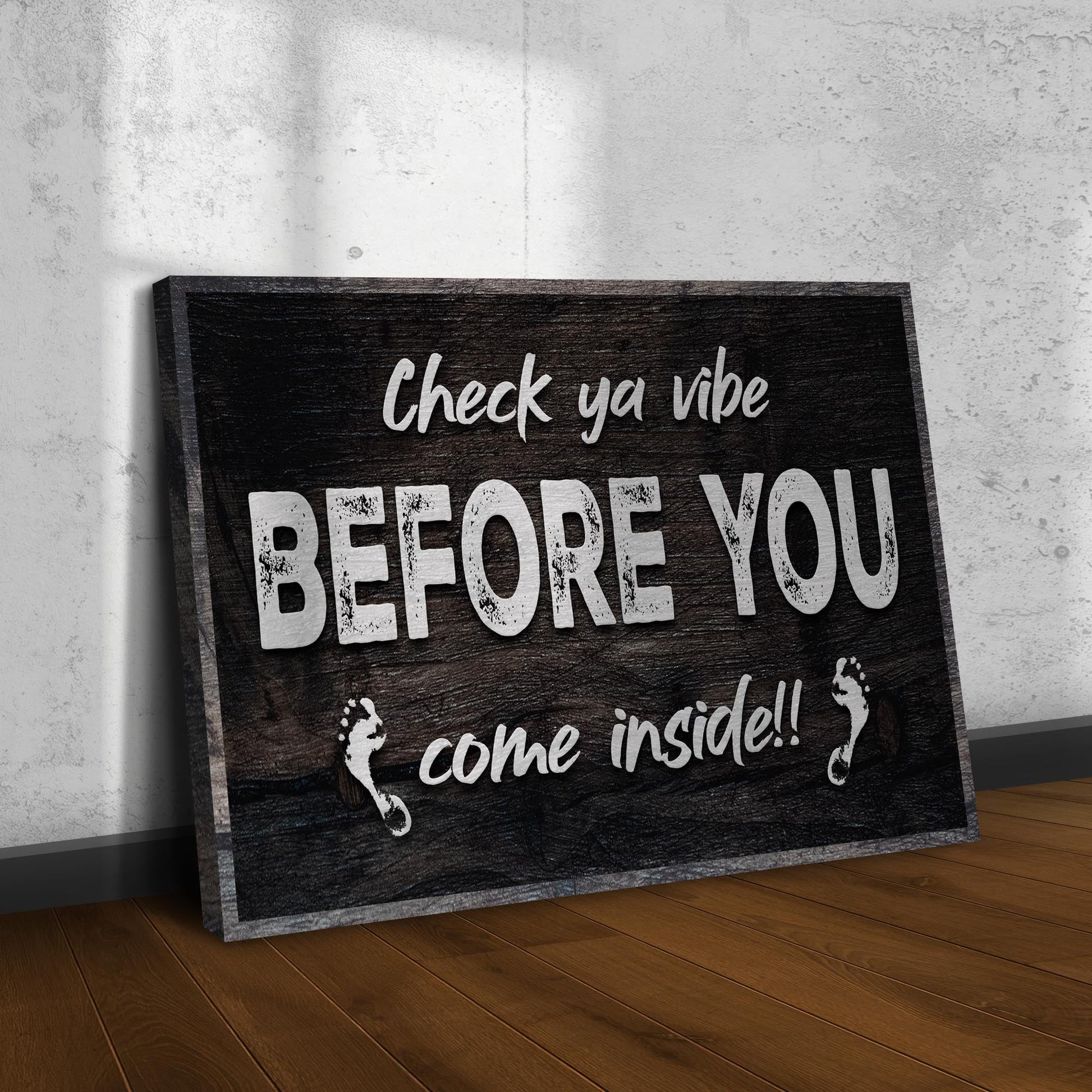 Funny Home Sign III canvas by Tailored Canvases; distressed black wood with white script on Tampa Home & Garden Store
