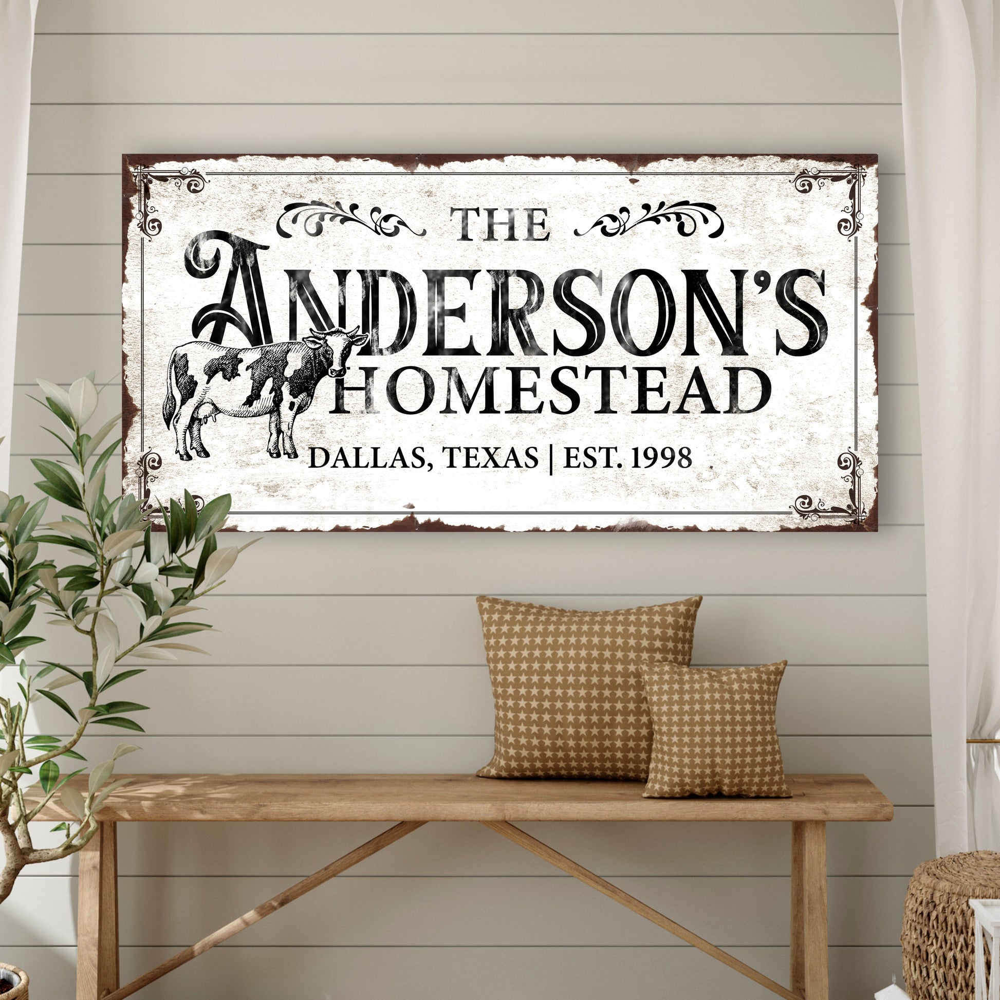 Homestead Sign IX canvas by Tailored Canvases with cow illustration on Tampa Home & Garden Store