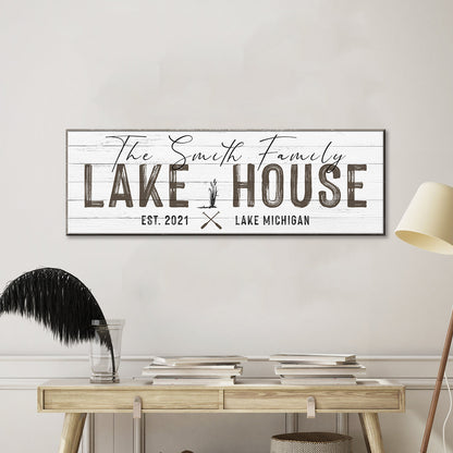 Classic Family Lake House Sign canvas on white wood planks Tailored Canvases Crafting Canvas on Tampa Home & Garden Store