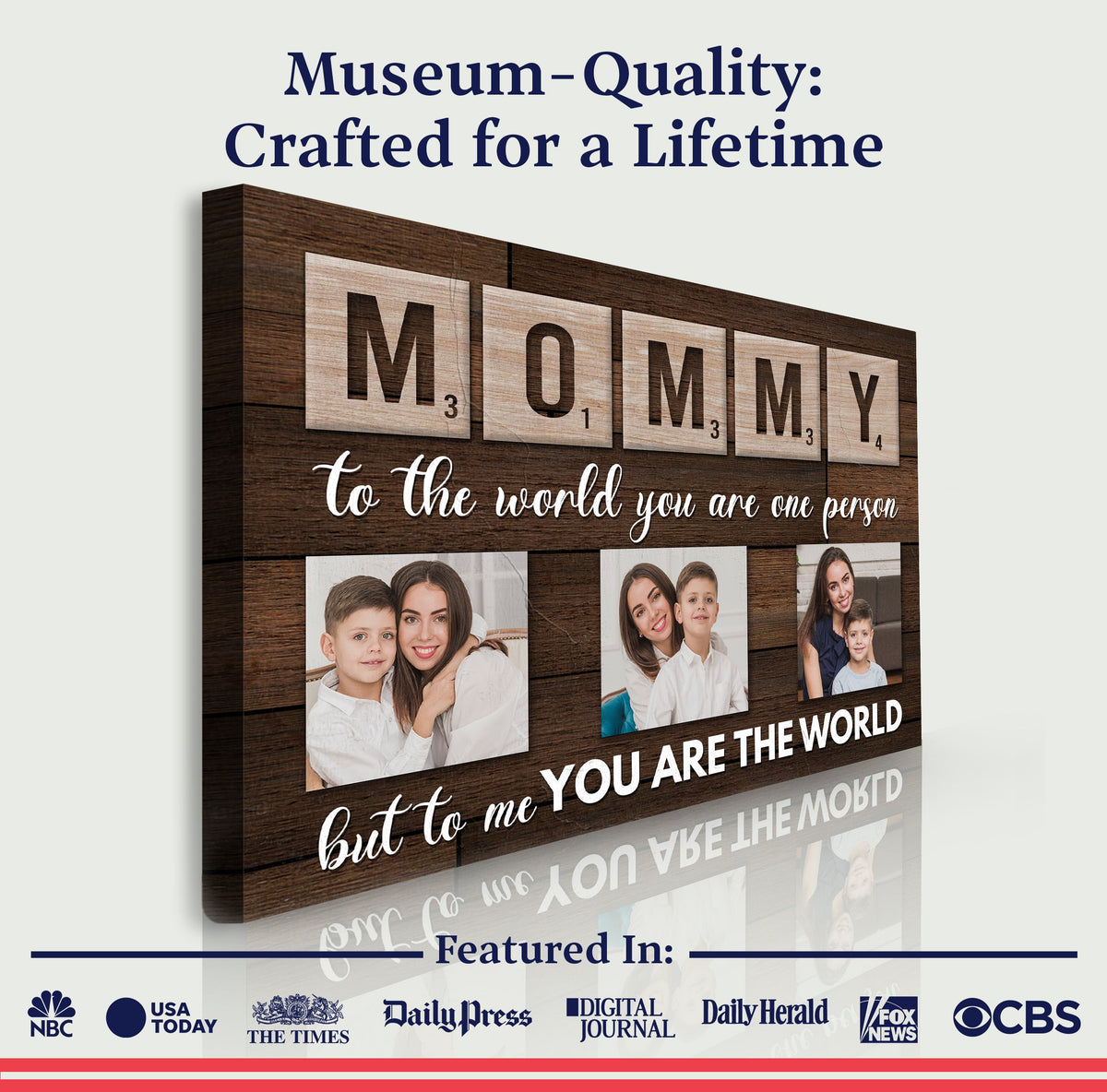 Tailored Canvases Mother's Day canvas sign with woodgrain frame and photo grid crafting canvas on Tampa Home & Garden Store