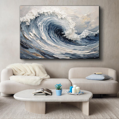 Modern Ocean Wave Wall Art canvas by Tailored Canvases, textured blue white impasto waves on Tampa Home & Garden Store
