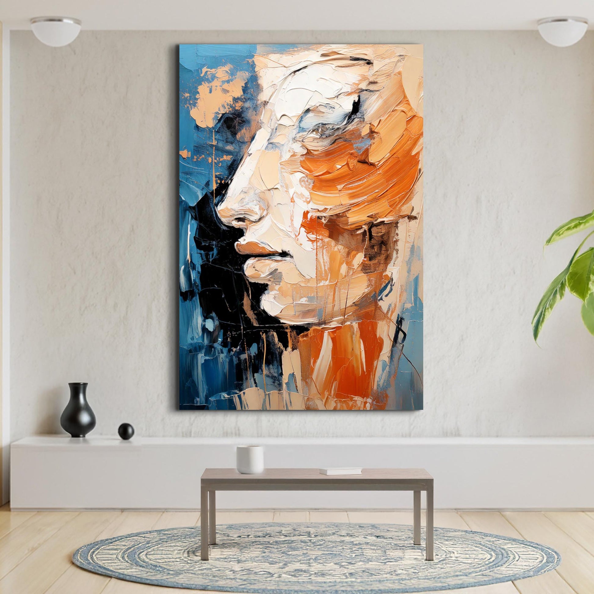 Modern Brush Stroke Abstract Wall Art canvas by Tailored Canvases in blue and orange impasto on Tampa Home & Garden Store
