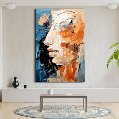 Modern Brush Stroke Abstract Wall Art canvas by Tailored Canvases in blue and orange impasto on Tampa Home & Garden Store