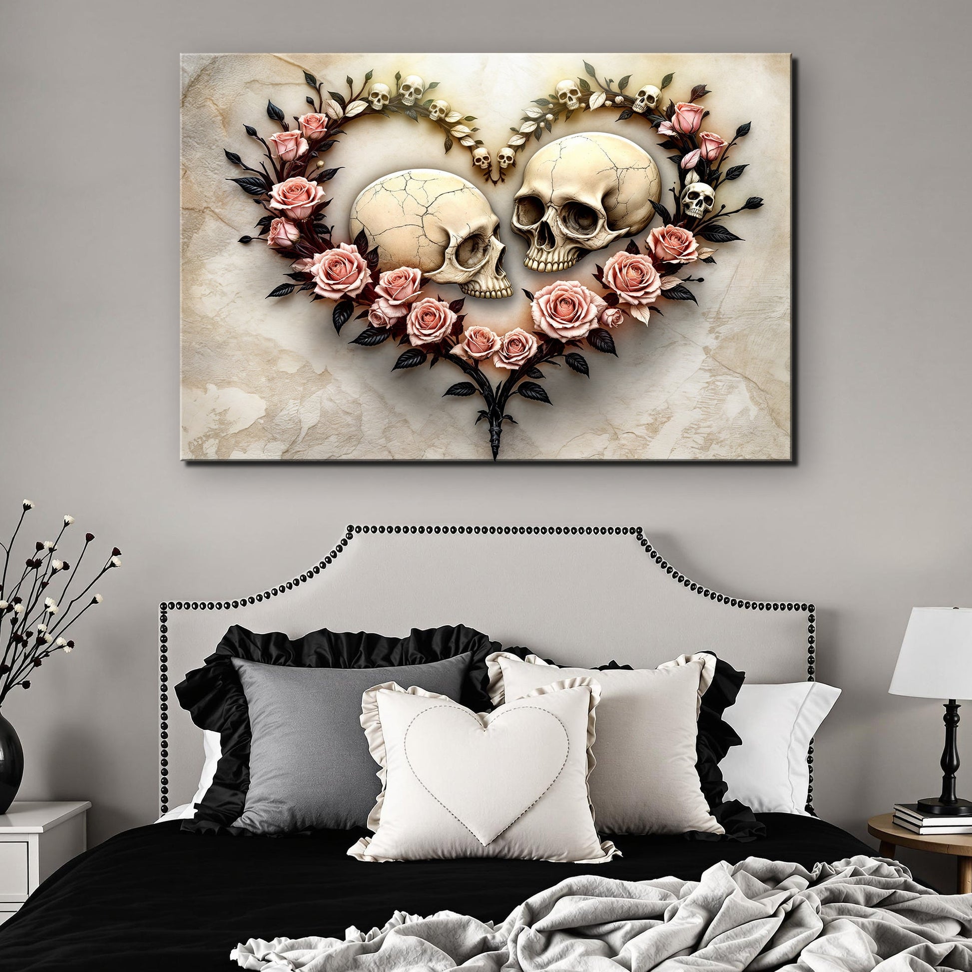 Skull and Flowers Wall Art VI canvas with two cracked skulls and roses Tailored Canvases on Tampa Home & Garden Store