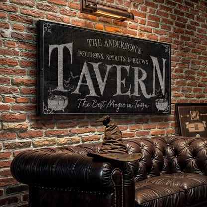 Canvas sign Potions, Spirits & Brews Tavern Sign in chalkboard style by Tailored Canvases on Tampa Home & Garden Store