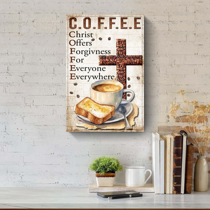 Canvas Christ And Coffee Faith IV by Tailored Canvases with coffee bean cross in browns on Tampa Home & Garden Store