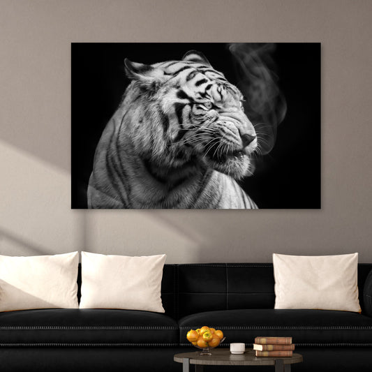 Black and white smoking tiger canvas wall art by Tailored Canvases Crafting Canvas on Tampa Home & Garden Store