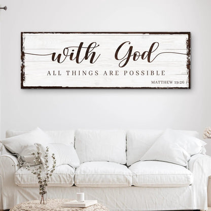 With God All Things Are Possible faith sign II canvas on rustic whitewashed wood panel on Tampa Home & Garden Store